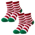 thumbnail image 2 of GILIGEGE 2 Pairs Christmas Fuzzy Socks for Women Cozy Soft Fluffy Striped Socks Warm Sleeping Socks for Winter Holiday Home Fleece Warm Cozy Holiday Slipper Socks for Women, 2 of 5