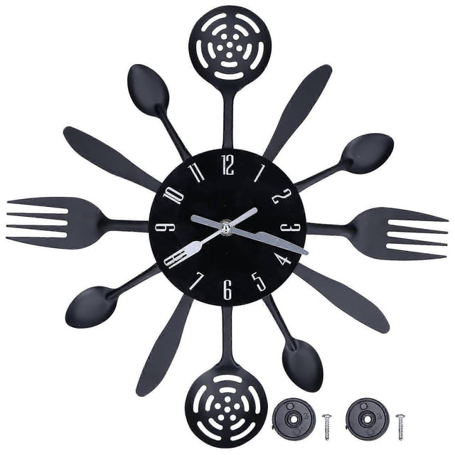 Nordic Stainless Steel Kitchen Wall Clock Creative Metal Art Clock Modern Quartz Hanging Clock Black Silent Design Without Batter