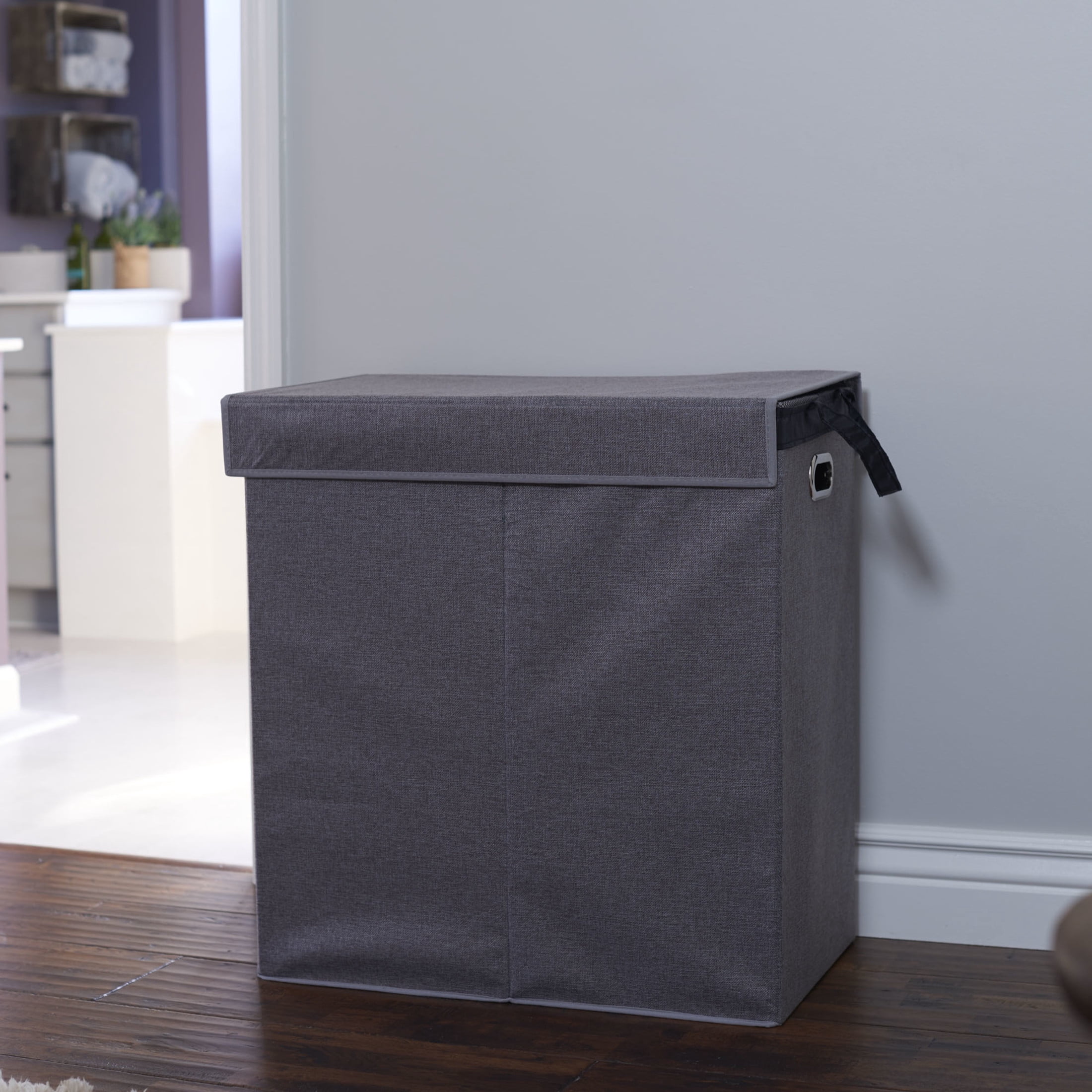 Household Essentials Collapsible Laundry Sorter with Lid, Gray