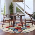 thumbnail image 3 of 4th of July Floral Round Area Rug 7Ft Washable Circle Rugs for Dorm Laundry Room, Vintage Red Blue Roses Patriotic Non-Slip Carpet Floor Mats Indoor Outdoor Carpet Runner Aesthetic Home Decor, 3 of 8