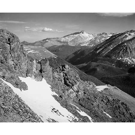 View of barren mountains with snow in Rocky Mountain National Park Colorado ca 1941-1942 Poster Print by Ansel