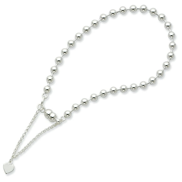 925 Sterling Silver Perlé pendant Coeur Fermoir Magnétique Bracelet 7.5IN