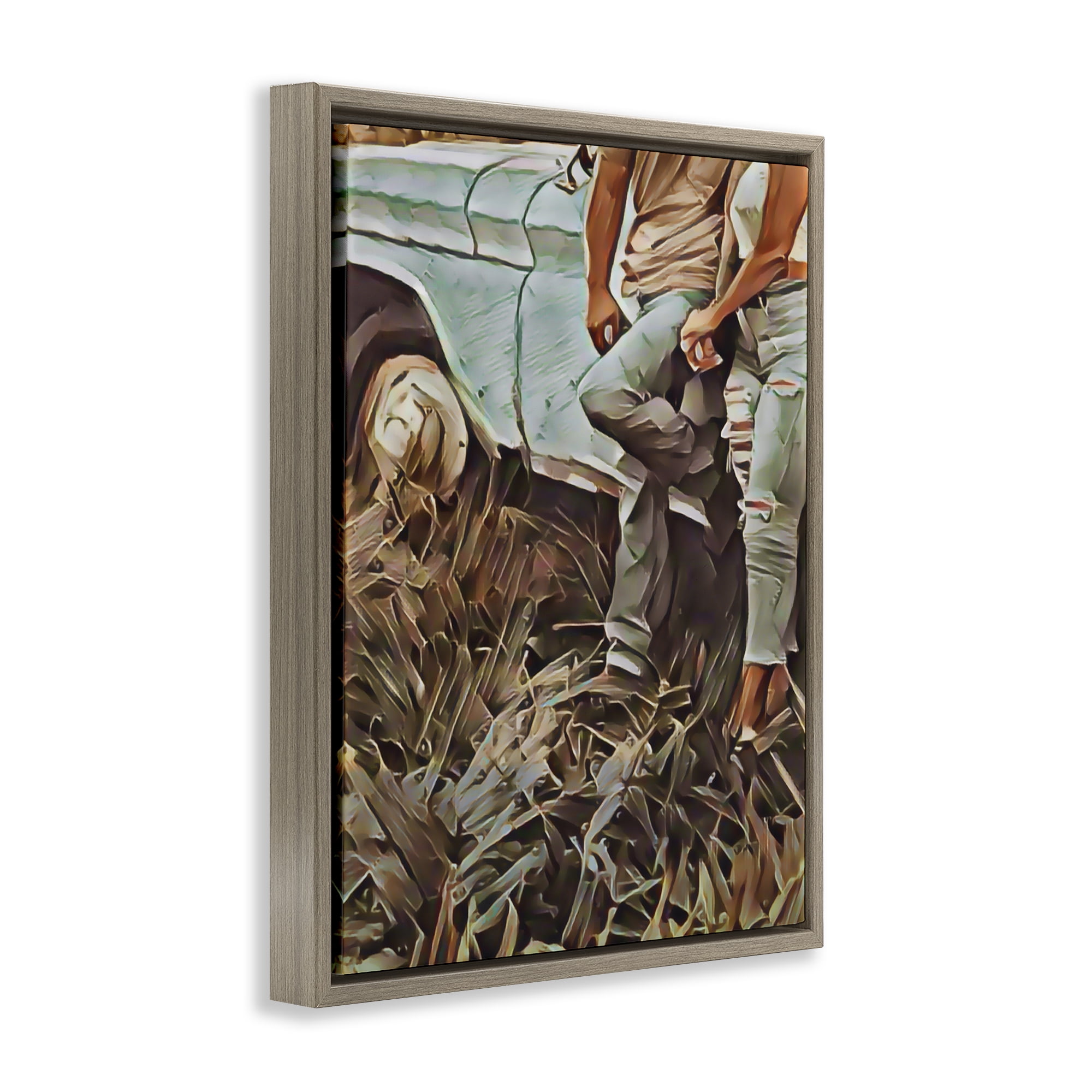 Leaning In Kisses Brown Framed Floater Canvas Wall Art, design by Jesse Keith