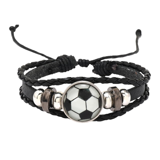 Pulsera de fútbol Pulsera trenzada de cuero Pulsera de moda con cuentas de fútbol brillante para fanáticos del equipo