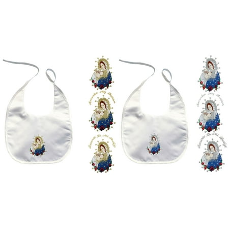 

Baby Infant Christening Baptism White Bib Wipe Gold Silver Holy Virgin Mary Pope