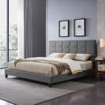 thumbnail image 2 of King-size Upholstered Platform Bed Frame with Contemporary Tufted Waffle Stitching, Easy Assembly, Charcoal Grey, 2 of 10