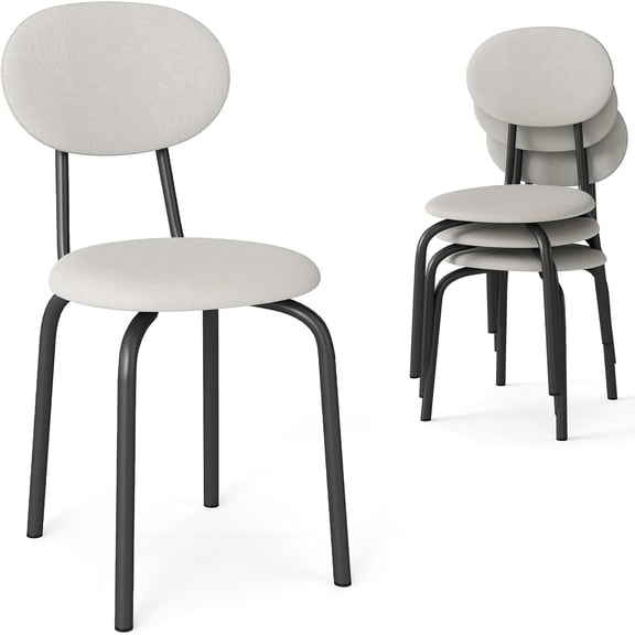 ZJTER Stackable Dining Chairs Set of 4, Stackable Waiting Room Chairs, Stacking Kitchen Chairs with Upholstered Back and Seat with Dense Foam Cushions, Steel Frame with 400 Lb. Capacity, Beige