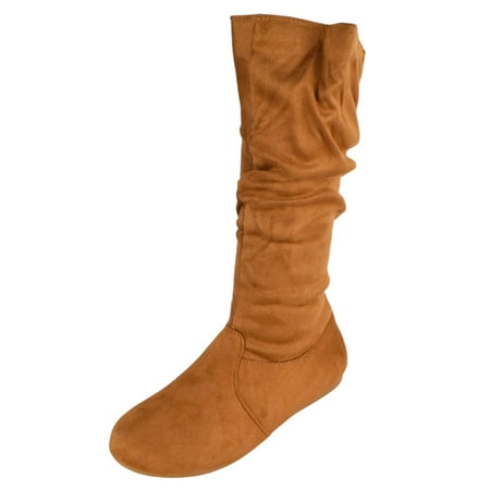 

Forever Women Flat Heel Slouchy Mid-Calf Basic Light Weight Boots Side Zipper SELENA-23 Light Brown Tan Suede 6.5