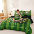 thumbnail image 3 of Manfei Sport Football King Bedding, Goal Print King Bed in a Bag, Green Gold Multicolor, Black Reversible 7pcs, 3 of 6