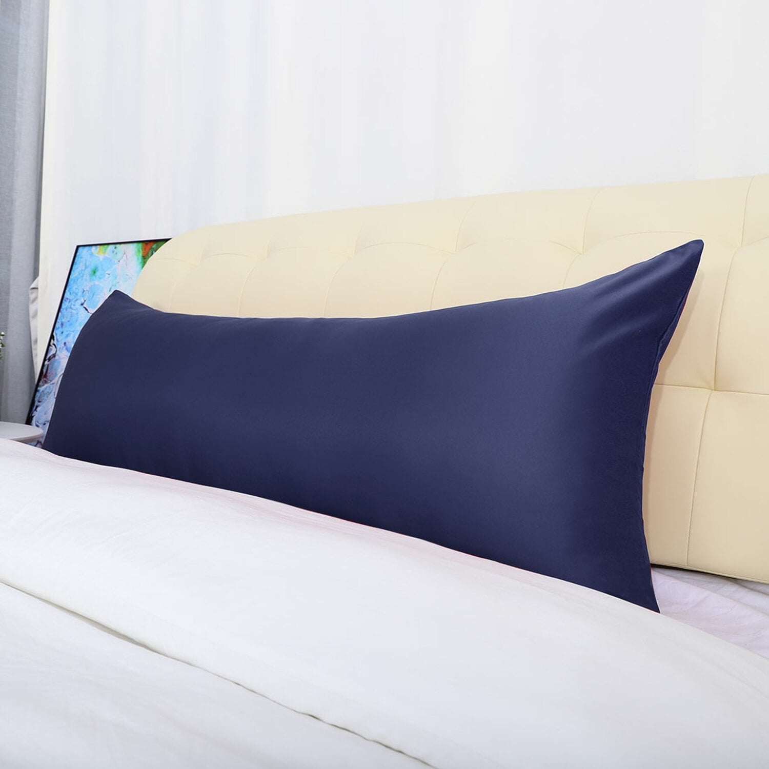 Unique Bargains Luxury Silky Satin Body Pillow Case Navy 20" x 48"