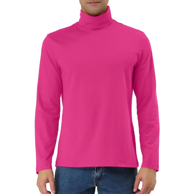SUÉTER CHIC para hombres, suéter de cuello de tortuga, de manga larga, ajustado y elástico, color rosa profundo 42