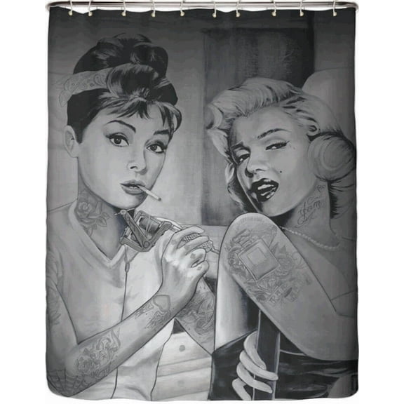 Shower Swag Audrey & Marilyn JDH Fabric Shower Curtain with 12 White Hooks - 72" x 72"