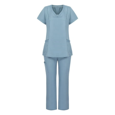 

Classic Scrub Set for Women V-Neck Scrubs Top Workwear Jogger Scrub Pants Stretch Two Piece Set Nursing Uniform with Pocket