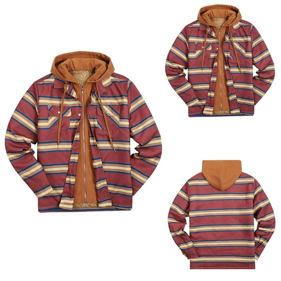Meichang Flannel Shirts for Men Clearance Plaid Hoodies Streetwear Button Down Shirt Jacket Classic Fit Long Sleeve Lightweight Jacket
