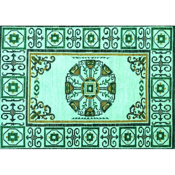 Ahgly Company Machine Washable Indoor Rectangle Oriental Turquoise Blue Modern Area Rugs, 8' x 12'