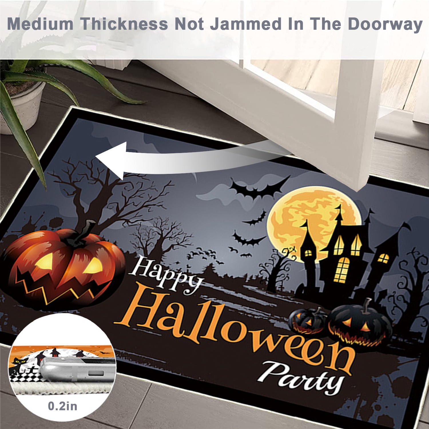 Happy Halloween Party Halloween Floor Mat Terror Pumpkin Pattern Home Décor, 24*36 Non Skid Outdoor Entrance Rug Easy Care, Absorbent Mat for Outside, Indoor Floor, Bathroom, Room Entrance Black