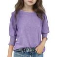 thumbnail image 4 of Bearichfupo Girls' 3/4 Sleeve T Shirts Summer Cute Crewneck Basic Tees Ruffle Casual Blouse For 3 To14Y,Girls Cute Casual Tops,Sizes 7-8 Years, 4 of 4