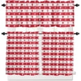 thumbnail image 2 of Red Valentines Love 3 PCS Kitchen Curtain Valance and Tiers Set,Rod Pocket Small Half Tier Valances Window Curtains Panel,Valentine Plaid Stripes Spring Holiday White 55"x24" (2 Tiers & Valance), 2 of 5
