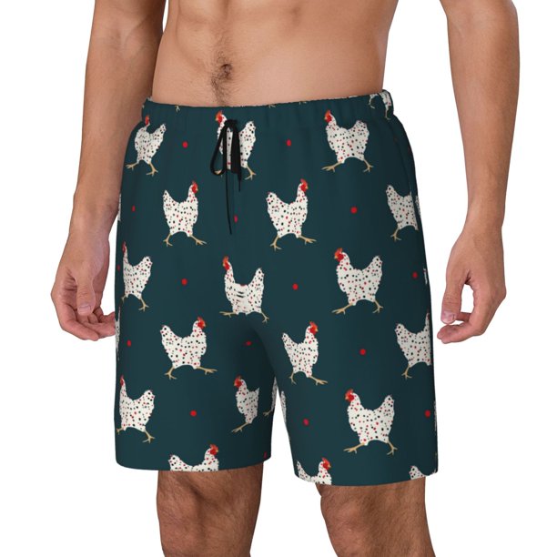 Balery Funny Chicken Bañador para hombre, shorts de playa de secado rápido con entrepierna y forro de compresión-Small