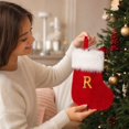 thumbnail image 5 of Personalized Christmas Stocking Featuring Elegant Letter R Print, Red Velvet Texture, White Trim & Hanging Loop, Festive Christmas Tree Decorations for Holiday Mantel Display &, 5 of 7