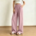 thumbnail image 2 of yeiolnoer Pants for Women Drawstring Elastic Waist Pants Casual Wide Leg Long Pants with Pocket Fashion Outfit(Pink,X-Large), 2 of 7
