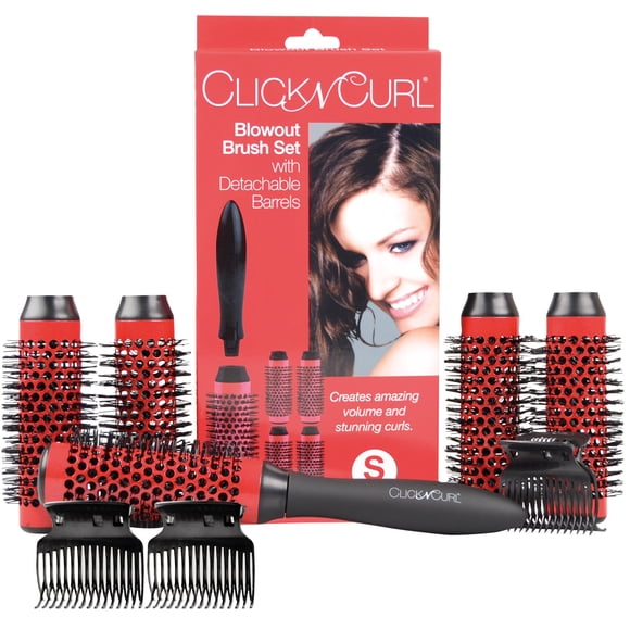 Juego de cepillos para soplado Click n Curl de (5) barriles + mango universal | Juego de cepillos redondos para soplados | Herramientas de belleza para peluquería | (Pequeño)