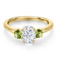 thumbnail image 3 of Gem Stone King 10K Yellow Gold Forever One GHI Moissanite From Charles & Colvard and Green Peridot Engagement Ring for Women | 1.31 Cttw | Oval 7X5MM | Gemstone Birthstone | Size 8, 3 of 7