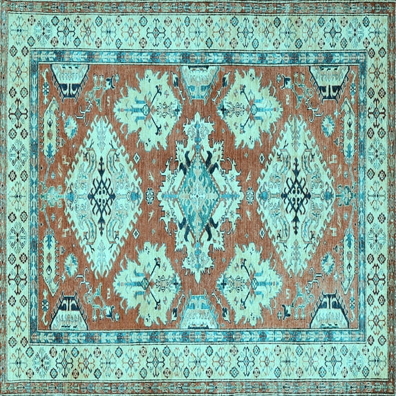 Ahgly Company Indoor Square Geometric Light Blue Traditional Area Rugs, 8' Square