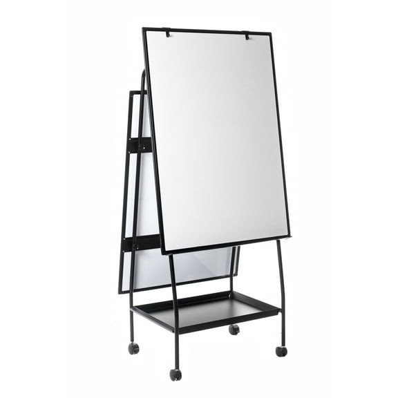 Creation Station Magnetic Steel Dry-Erase Mobile Easel, Black Aluminum Frame, 29.5" X 42"