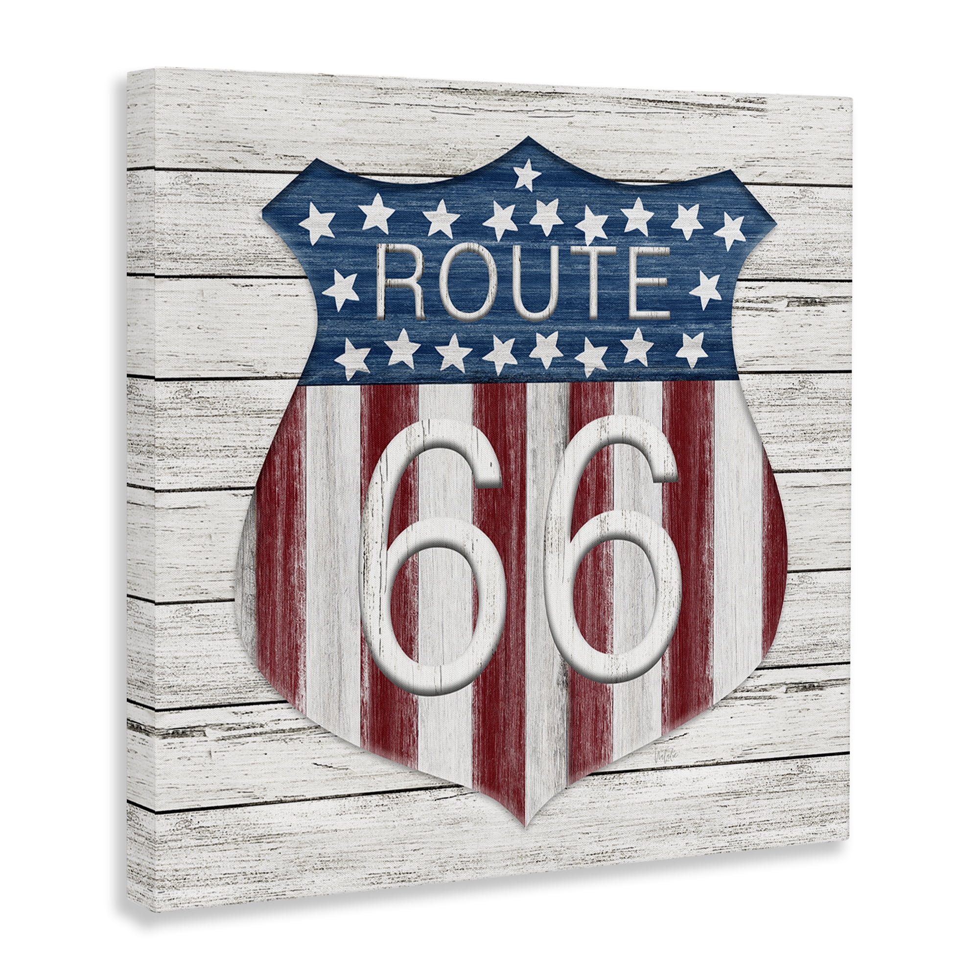 Stupell Industries Rustic Route 66 Patriotic Painting Wrapped Canvas Art Print Wall Art, 24 x 24