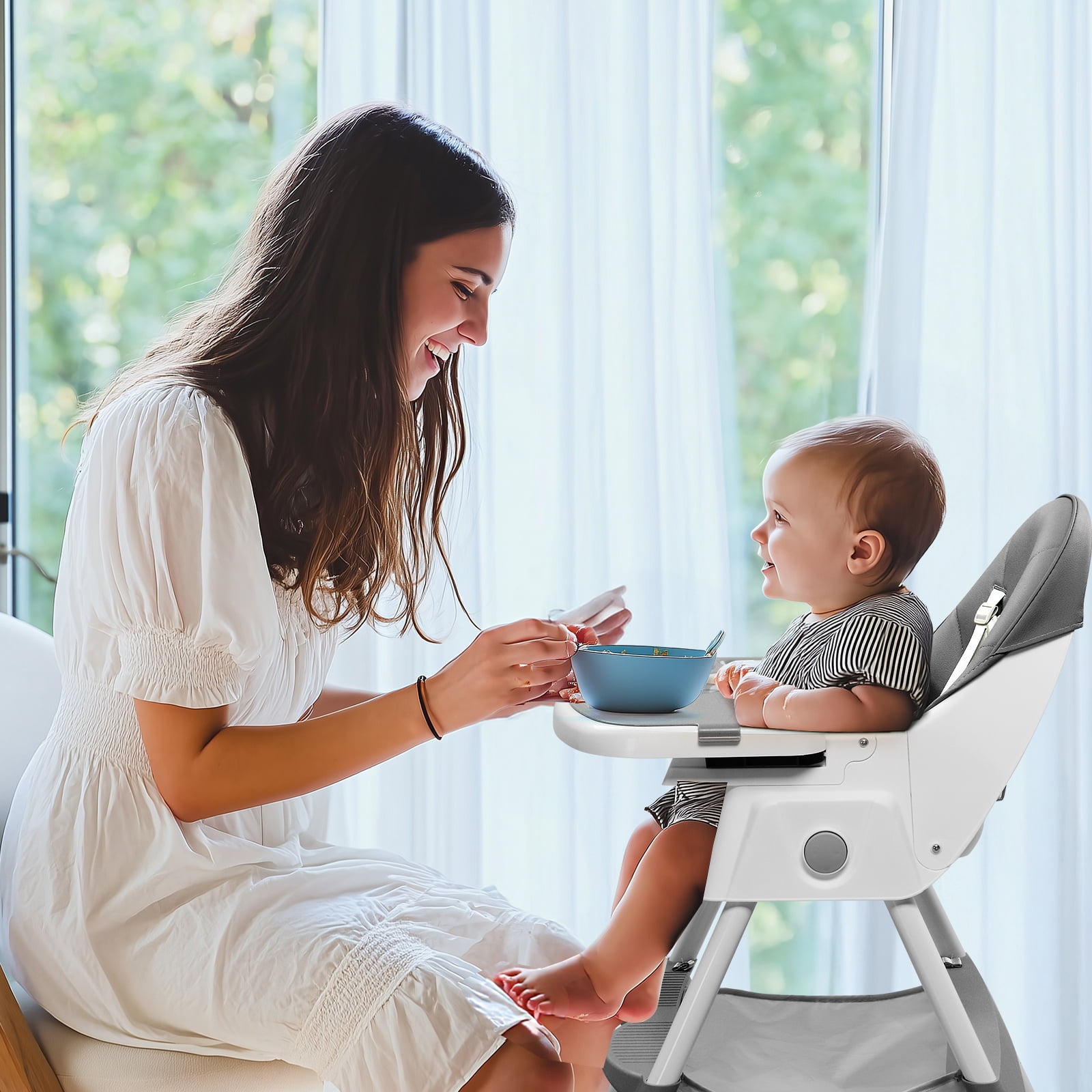 Ktaxon Baby High Chair, Convertible 6 in 1 High Chairs for Babies and Toddlers, Foldable Baby Highchair with 5-Point Safety Harness, Adjustable Dining Tray, Backrest & Height, Gray