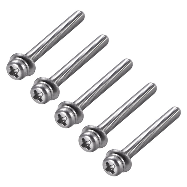 Unique Bargains M4x40mm Stainless Steel Phillips Pan Head Machine Screw Spring Plain Washer 5pcs