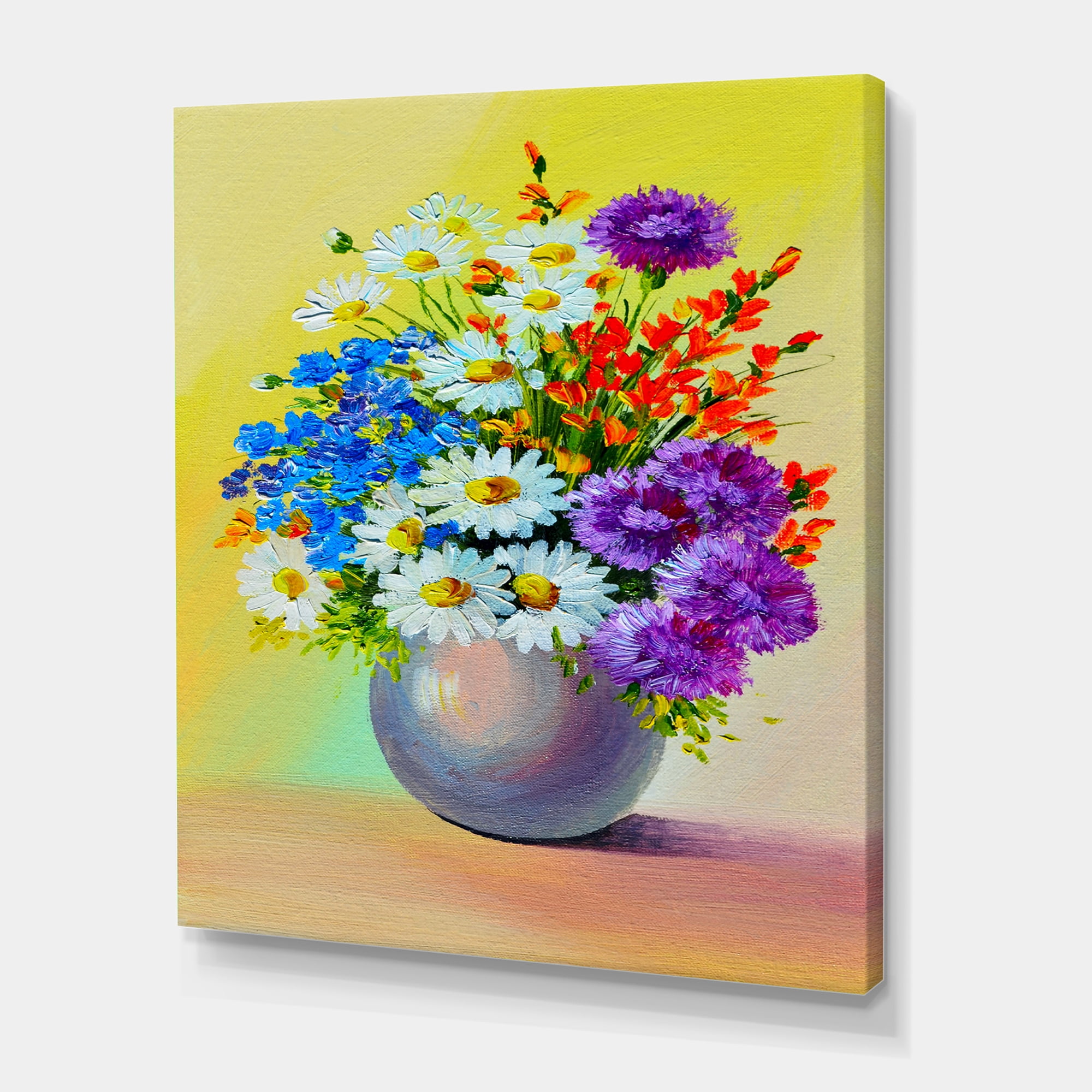 Designart ' Still Life A Bouquet Of Red Blue & White Flowers ' Traditional Canvas Wall Art Print