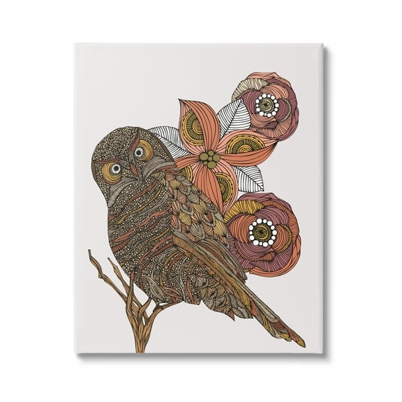 Stupell Industries Elaborate Patterned Owl Flower Blossom Stripes Detail Graphic Art Gallery Wrapped Canvas Print Wall Art, Design by Valentina Harper