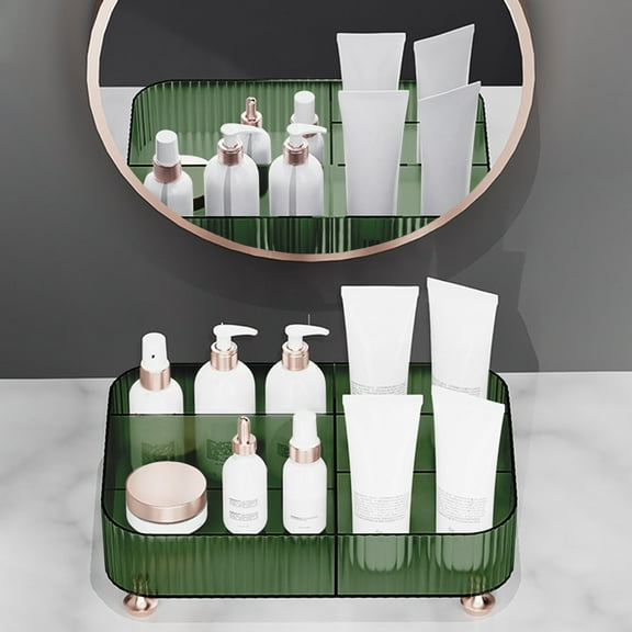 Hzgobj Makeup Organizer Box,2026 Large Capacity Bathroom Vanity Storage,Open Design Cosmetic and Skincare Organizer,Non-Slip Bottom,Convenient Drawer for Bedroom for Bathroom and Desk-Green