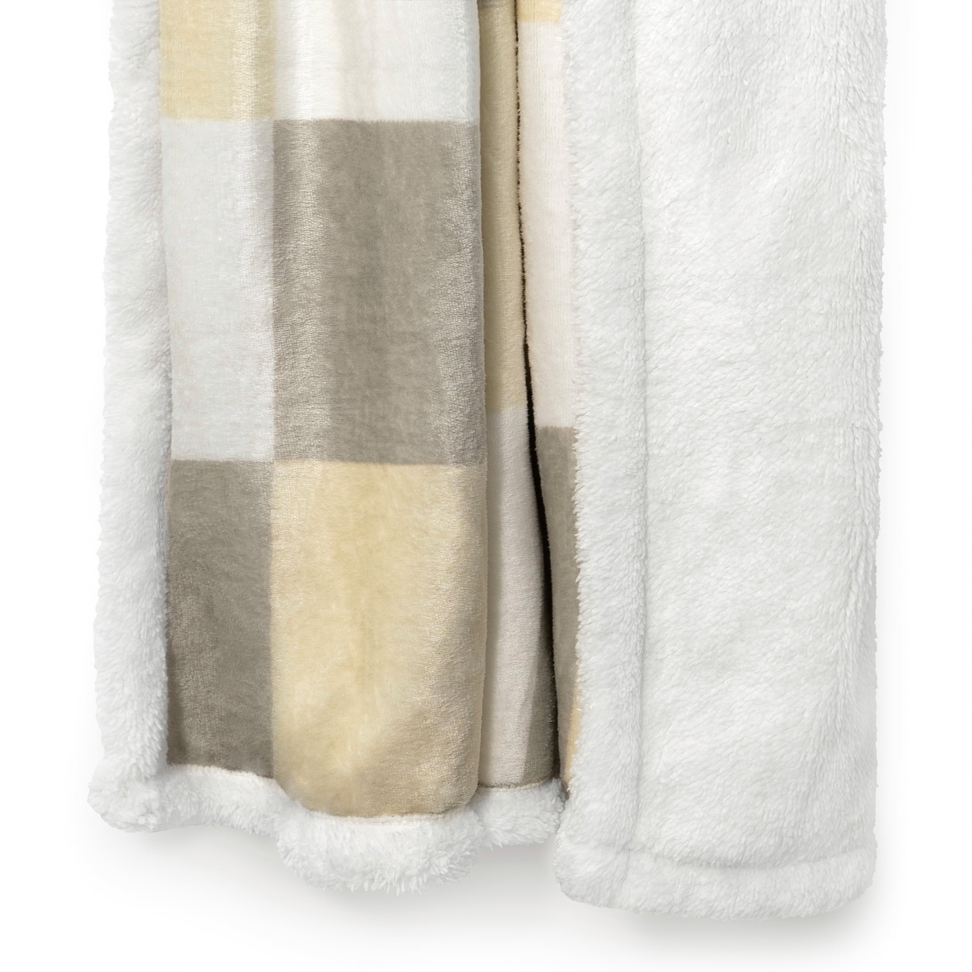Americanflat - Fleece and Sherpa Throw Blanket - Oversize Plaid - 50x60 Inch - White