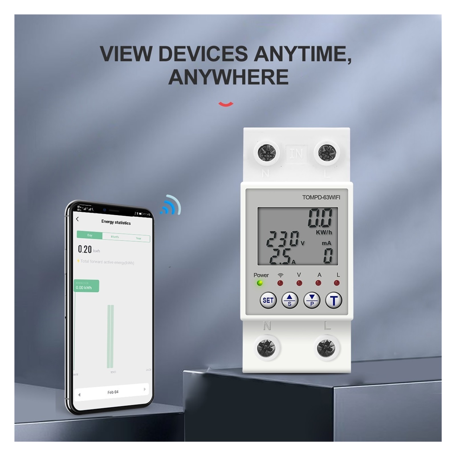 Multi-Functional Smart WiFi Circuit Breaker, with Current and Voltage Leakage Protection 63A