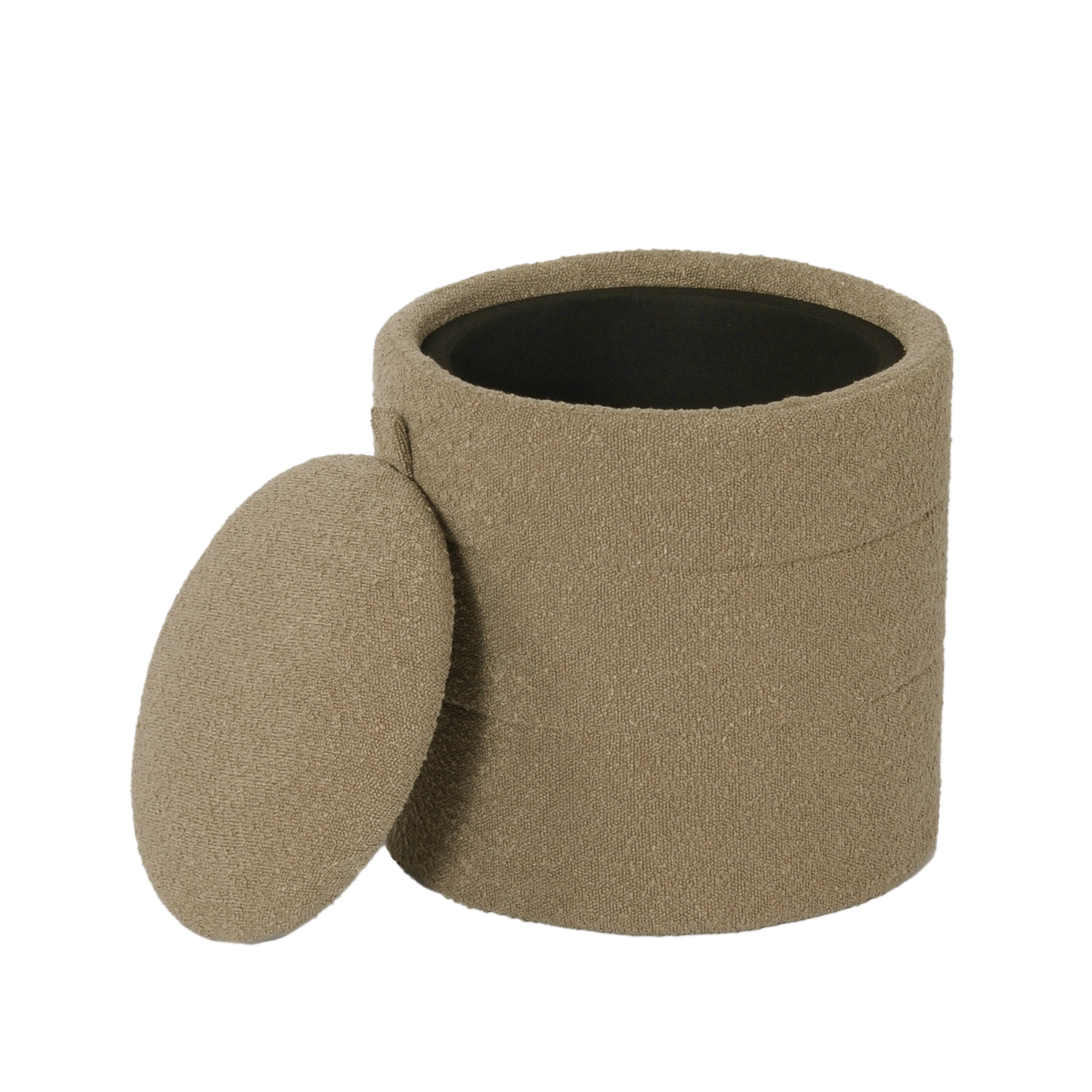 HomePop Round Storage Ottoman, Brown Boucle