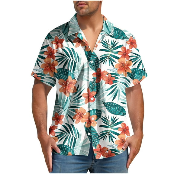 Mens Beach Shirts Summer Casual Graphic Hawaiian Shirt Short Sleeve Button Up Shirt