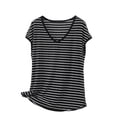 thumbnail image 2 of Xdegoge T-Shirt for Women V Neck Cap Sleeve Casual Loose Fit Striped Print Classic Nautical Style Breathable Cotton Blend Soft Everyday Wear Summer Knit Tops, 2 of 5