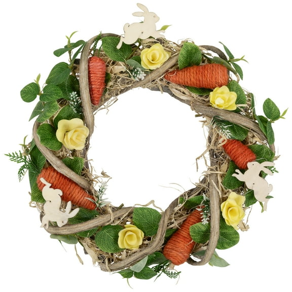 Northlight Bunnies and Carrots Small Artificial Easter Twig Wreath - 12"