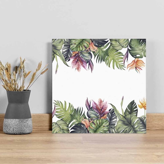 Palm Leaves Wall Art Painting on Canvas, Summer Botanical Tropical Plants Canvas Art Home Prints Wall Art Framed Modern Artwork for Living Room Bedroom Wall Decor 8x8in