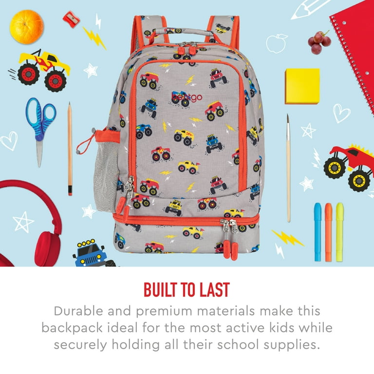 Bentgo® Kids Prints 2-in-1 Backpack & Insulated Lunch Bag - Gray Trucks 