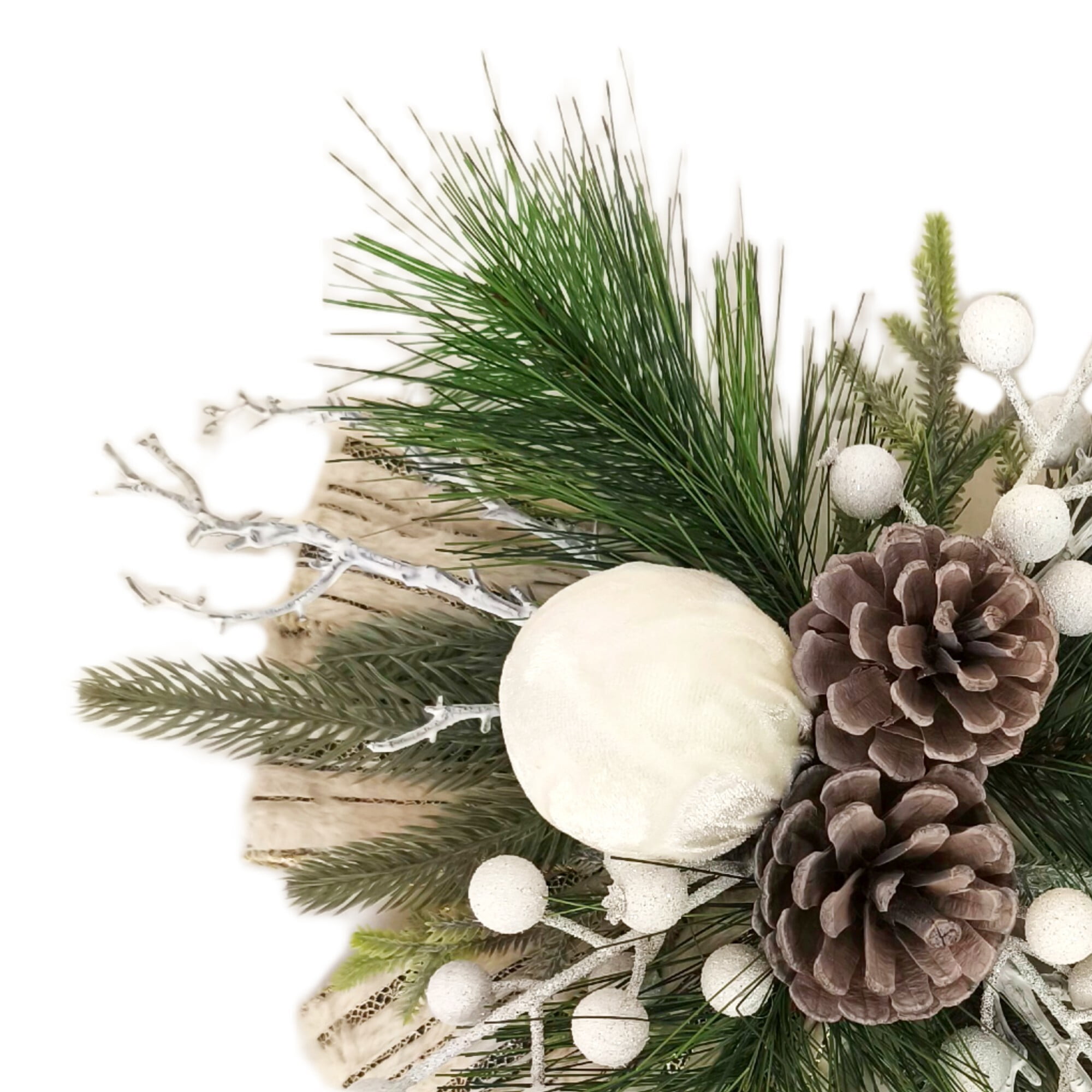 Décoration florale de Noël avec baies blanches et nœud, hauteur 13 Po,  Temps des Fêtes HOLIDAY TIME PL BOUCLE BLANCHE