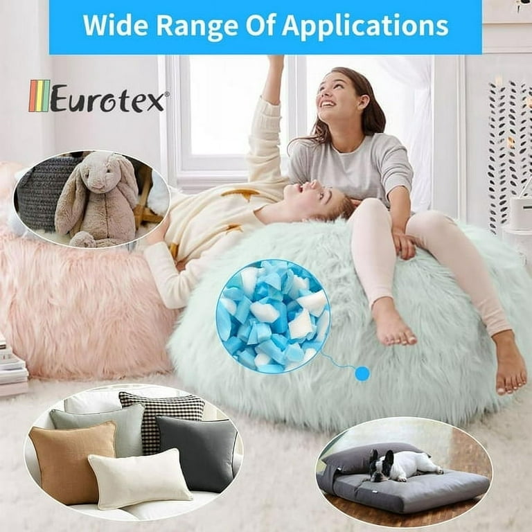 Eurotex Bean Bag Filler w/ Shredded Memory Foam Filling - Pillow Stuffing Material for Couch Pillows Cushions Bean Bag Refill Filling & More Poly