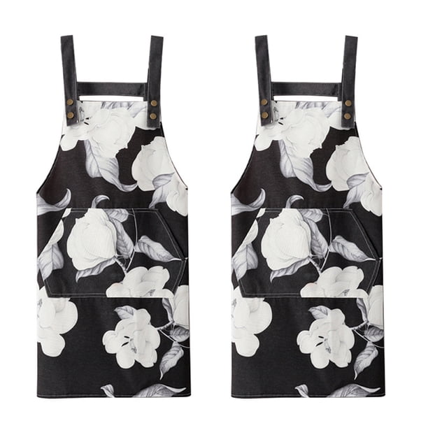 Delantal floral de 2 uds, delantal de lona impermeable para cocina casera de verano para mujer, Catering