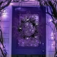 thumbnail image 5 of Halloween Wreath with LED Lights - 18 Inch Black Spider Web Wreath - Battery Operated Purple Glow for Outdoor/Indoor Halloween Decorations, 5 of 7