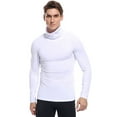 thumbnail image 2 of Defitshape Men's Athletic Compression Shirt Tight Lightweight Soft Biking Running Shirts Sports Workout Gym Long Sleeve Muscle Fit Thermal Mock Turtle Neck Base Layer Top White Small, 2 of 5