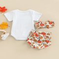 thumbnail image 4 of Ensemble de Vêtements de Récolte pour Bébé, Manches Courtes, Barboteuse à Imprimé Citrouille/lettre + Short Triangle à Imprimé + Bandeau à Nœud, 4 of 8