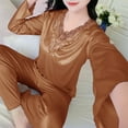 thumbnail image 6 of Jalioing Womens Satin Pajama Set 2 Piece Long Sleeve Lace V Neck Shirt and Pants Silk Sleepwear Set M-3XL, 6 of 7